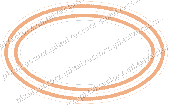 Decorative line art frame in blue and orange with oval and dotted line