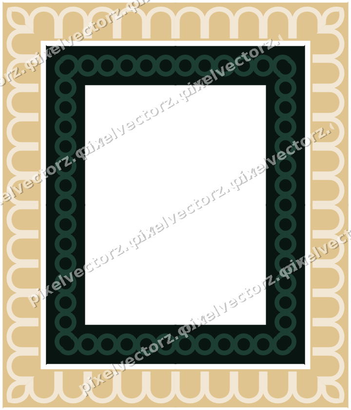 Decorative picture frame border in dark green and red with ring chain