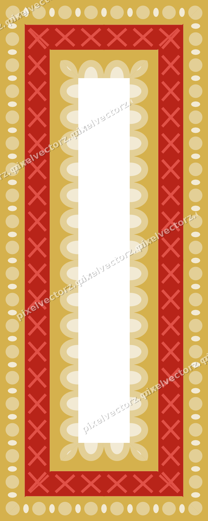 Decorative picture frame border in red and orange with cross band
