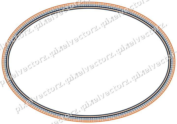 Decorative line art frame in dark blue and orange with oval
