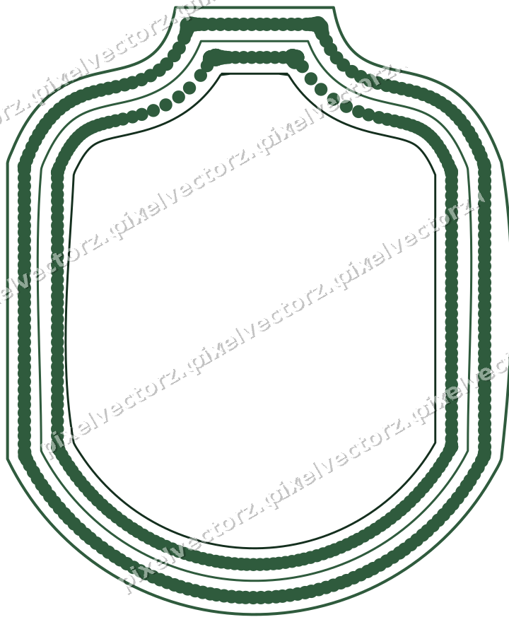 Decorative line art frame in dark green and amber with label plaque