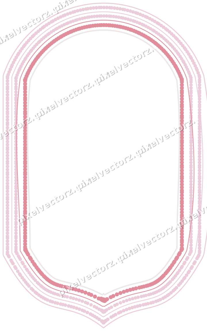 Decorative line art frame in pale pink and pale red with label plaque