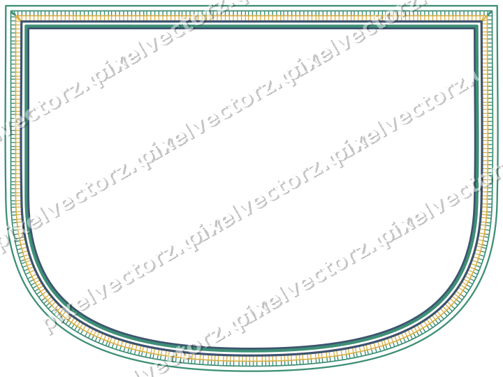 Decorative line art frame in amber and green with shield and hatching