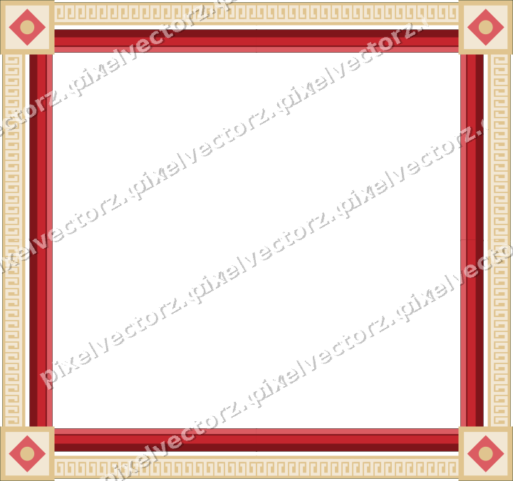Decorative picture frame border in dark green and red with greek key