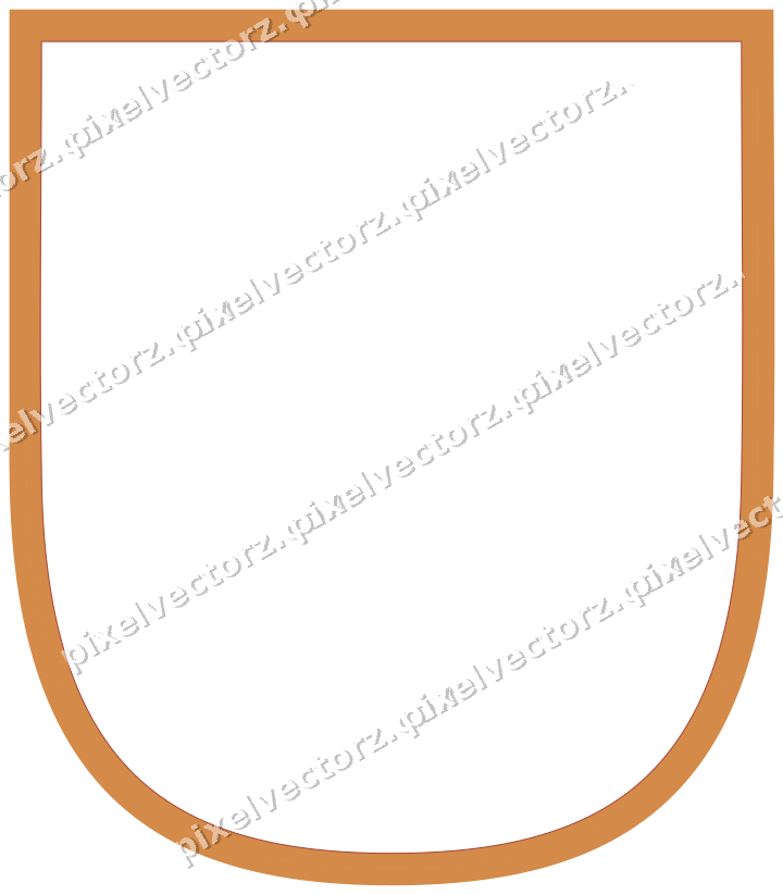 Decorative line art frame in orange and amber with shield