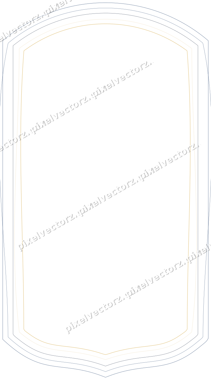 Decorative line art frame in dark blue and amber with label plaque