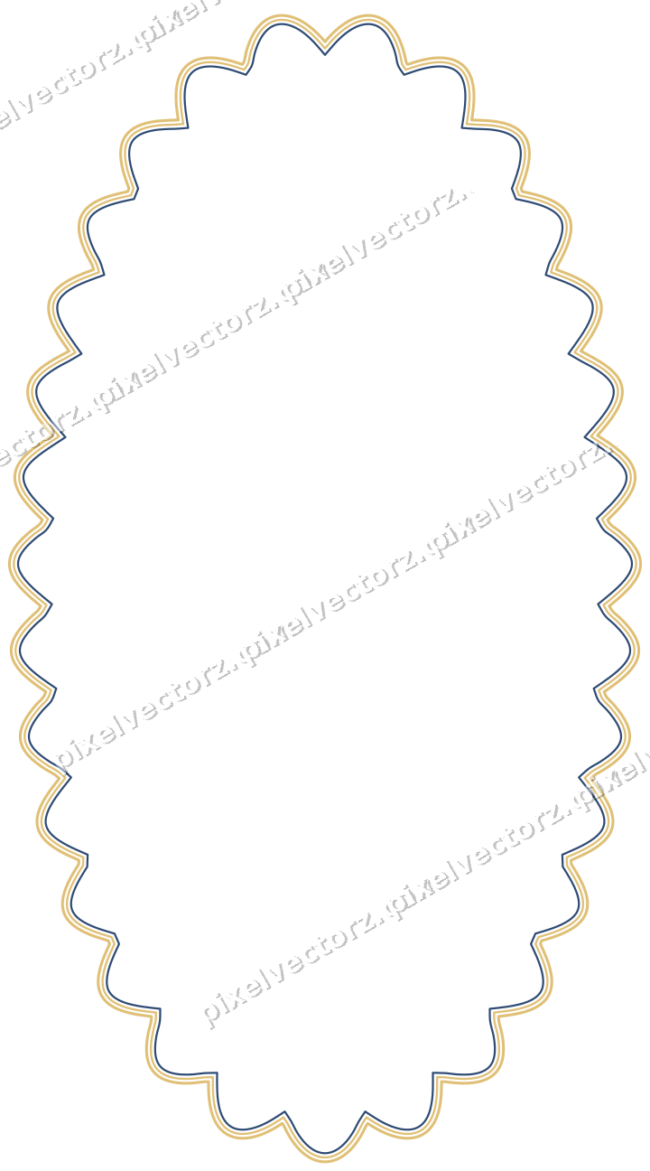 Decorative line art frame in dark blue and amber with oval