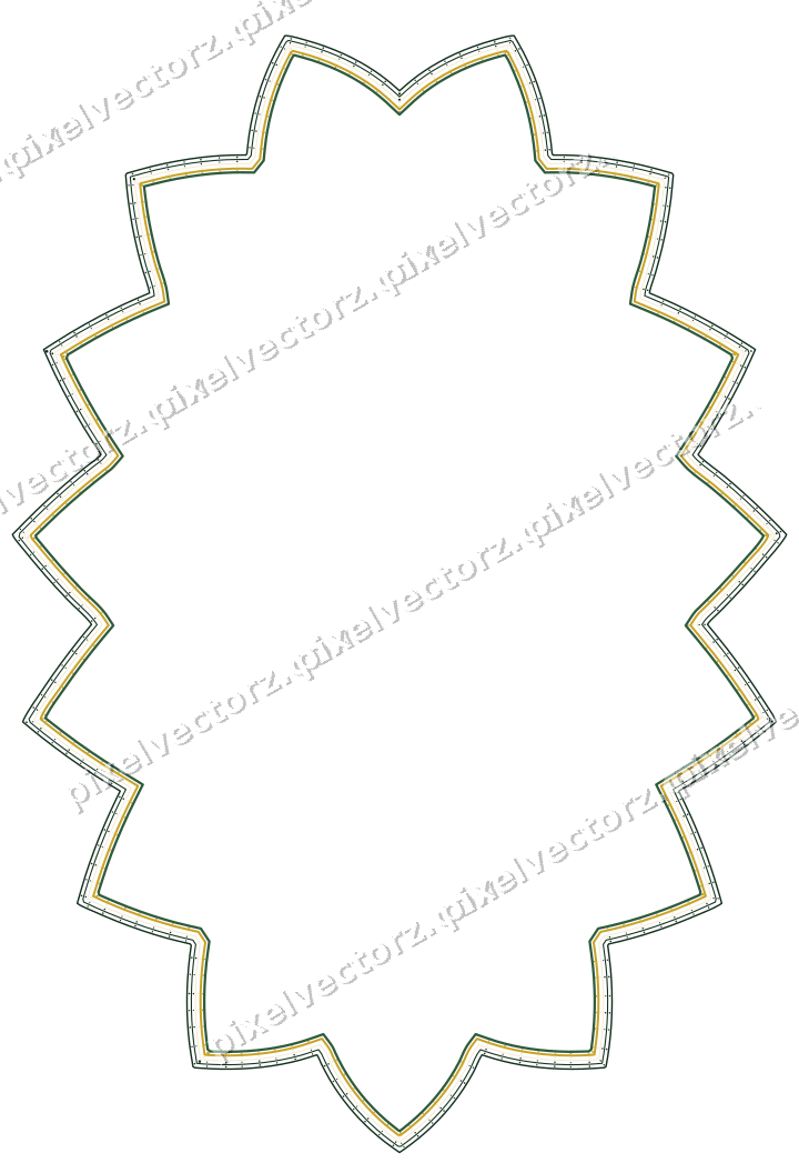 Decorative line art frame in dark green and amber with oval