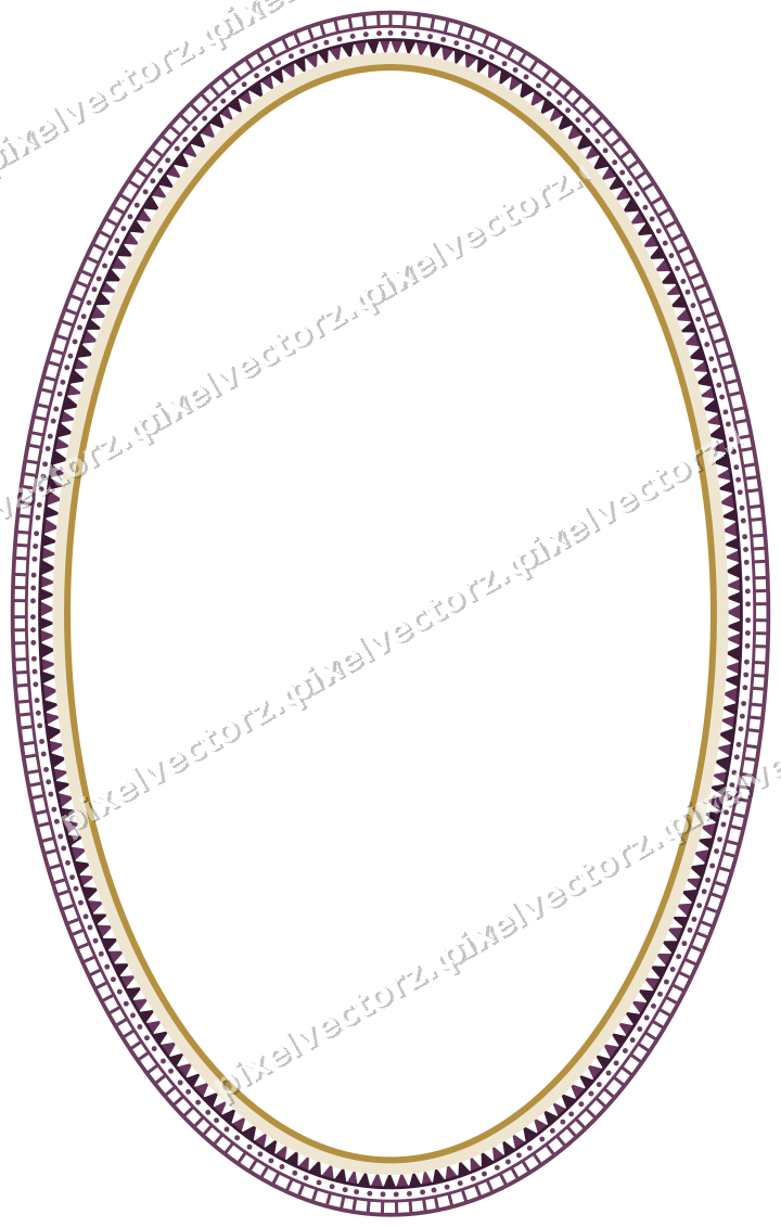 Decorative line art frame in dark magenta and amber with oval
