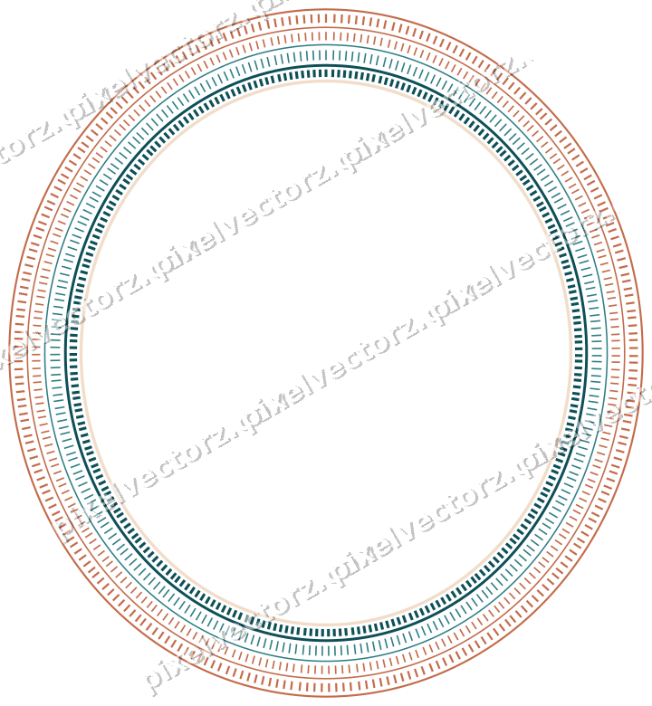 Decorative line art frame in dark teal and orange with oval