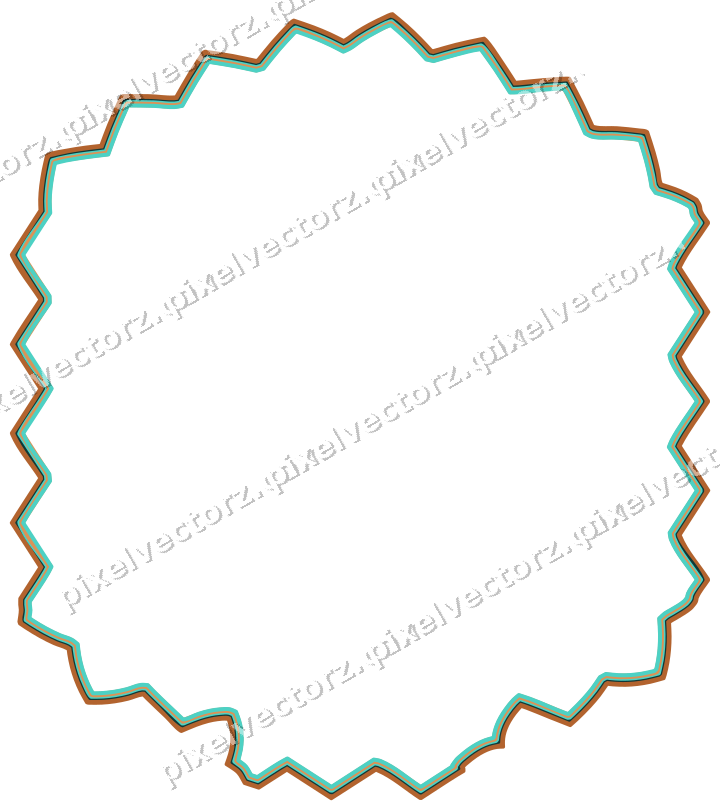 Decorative line art frame in orange and teal with label plaque