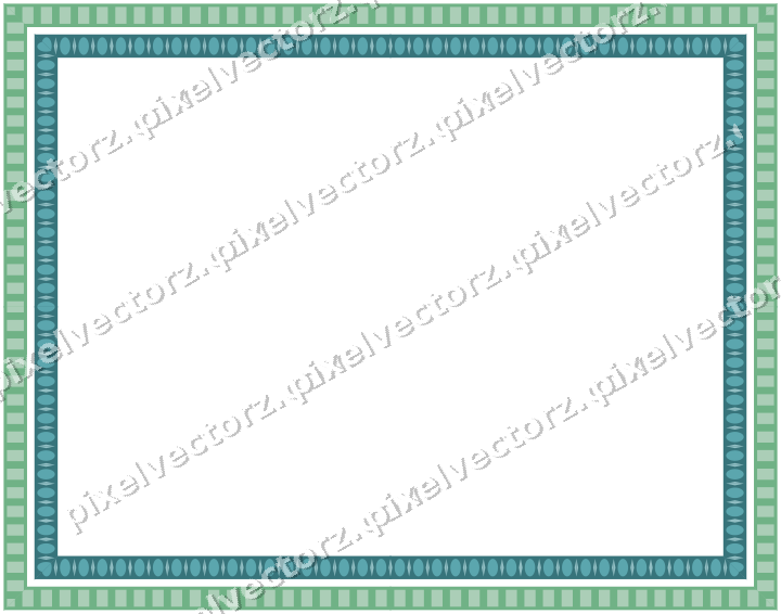 Decorative picture frame border in green and teal with dentil