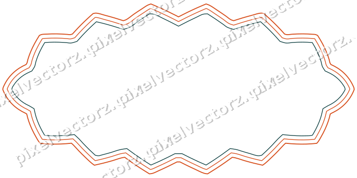 Decorative line art frame in orange and teal with oval and zigzag edge
