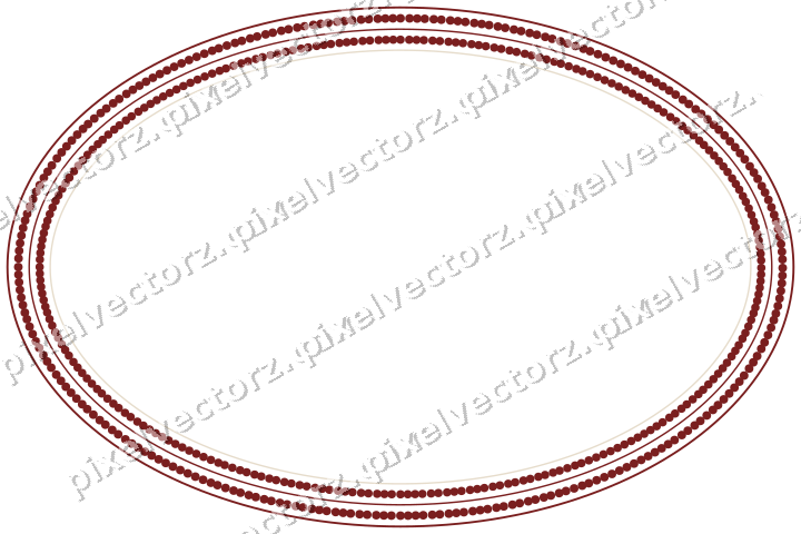 Decorative line art frame in dark red and dark green with oval