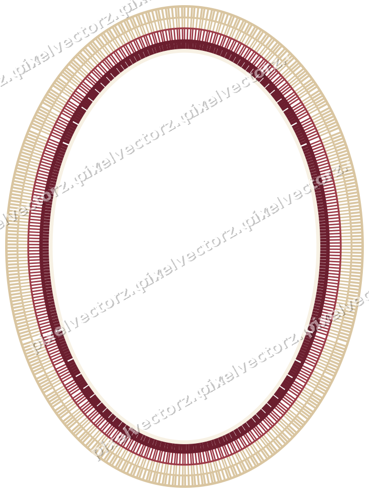 Decorative line art frame in dark pink and red with oval and hatching
