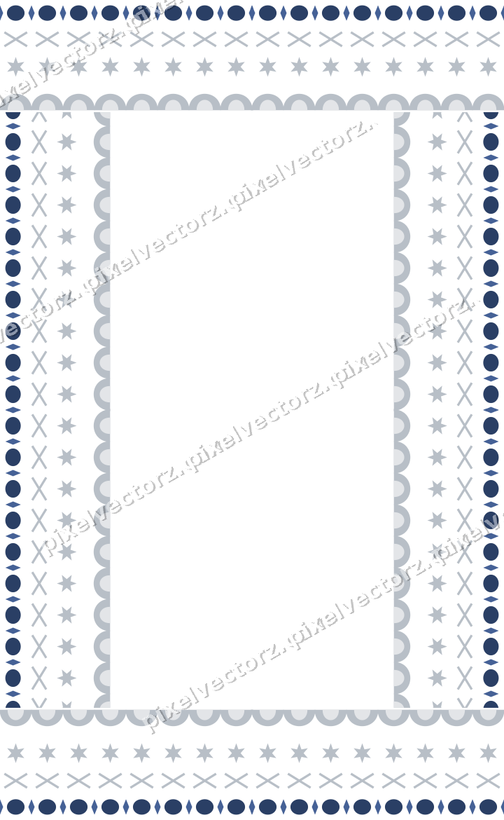 Decorative picture frame border in dark blue and white with cross band