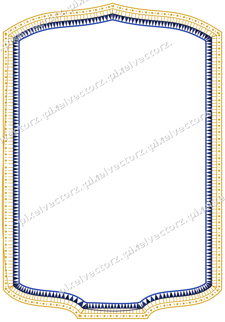 Decorative line art frame in amber and blue with label plaque