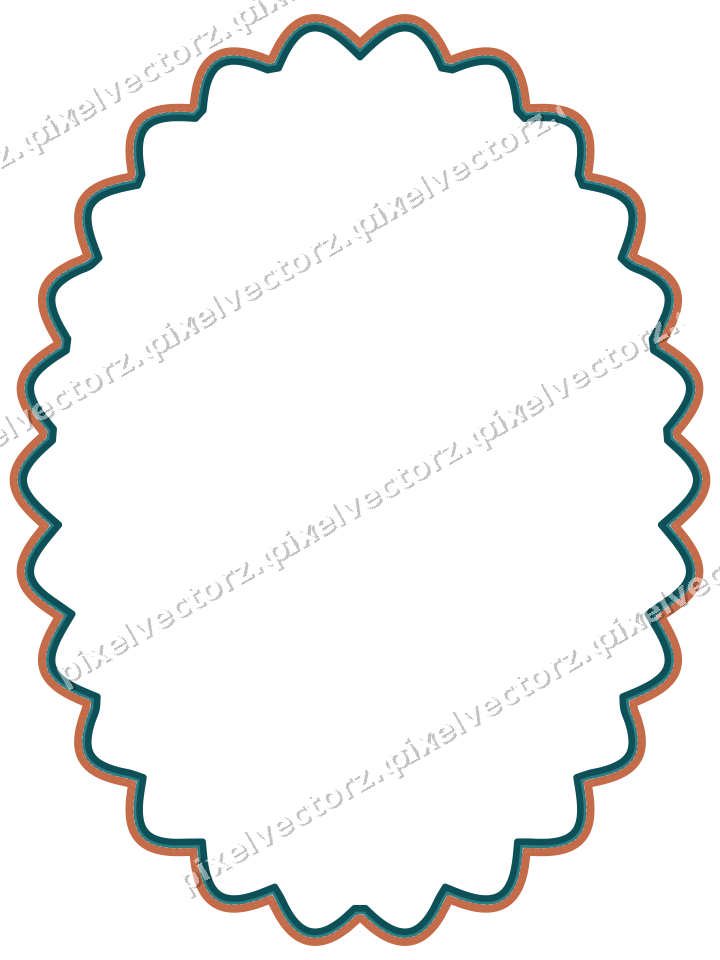 Decorative line art frame in dark teal and orange with oval