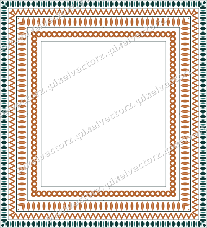 Decorative picture frame border in orange and teal with zigzag