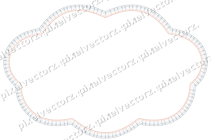 Decorative line art frame in orange and cyan with oval