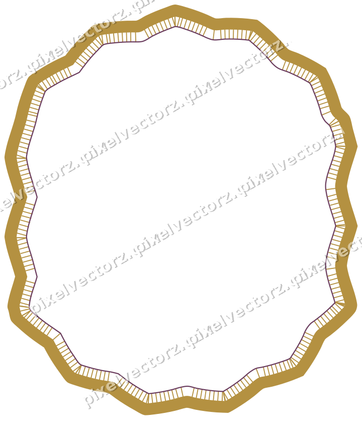Decorative line art frame in dark magenta and amber with label plaque