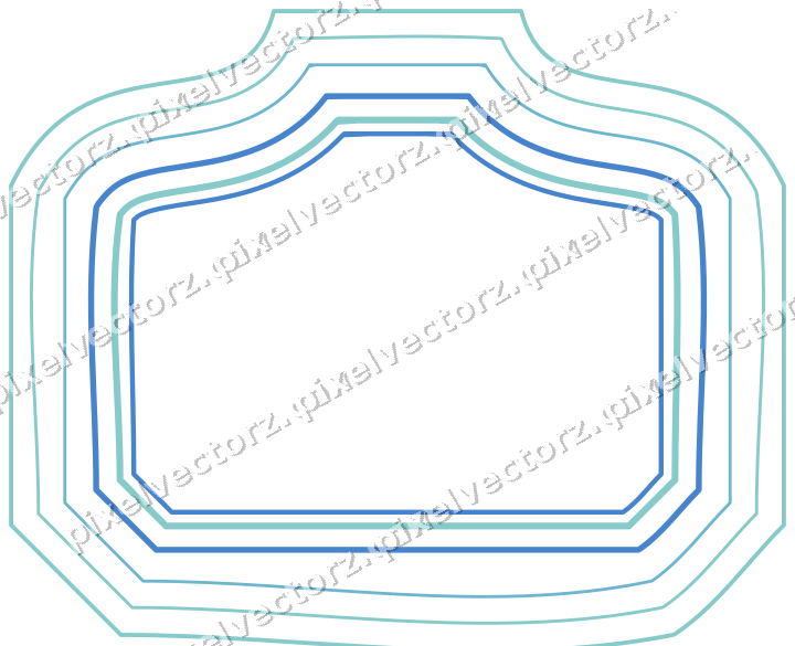 Decorative line art frame in blue and cyan with label plaque