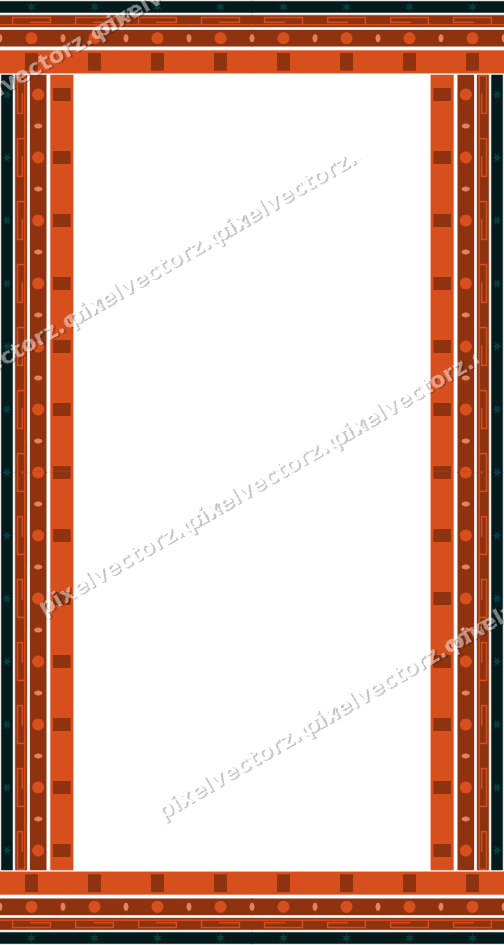 Decorative picture frame border in orange and teal with greek key