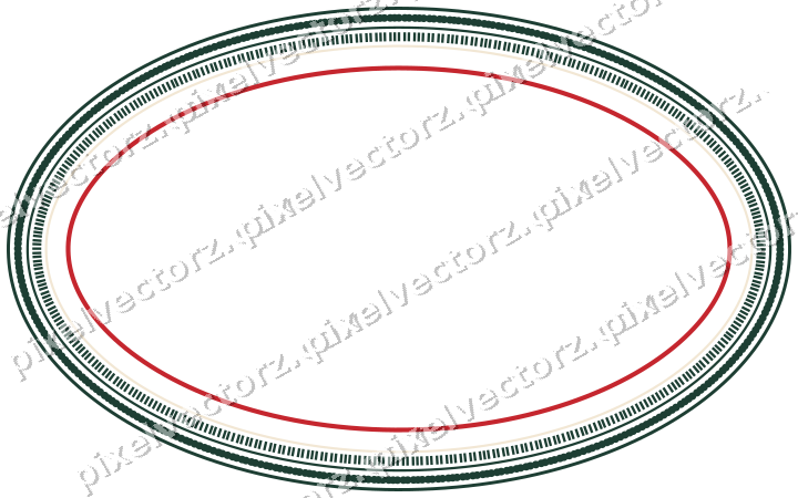 Decorative line art frame in dark green and red with oval