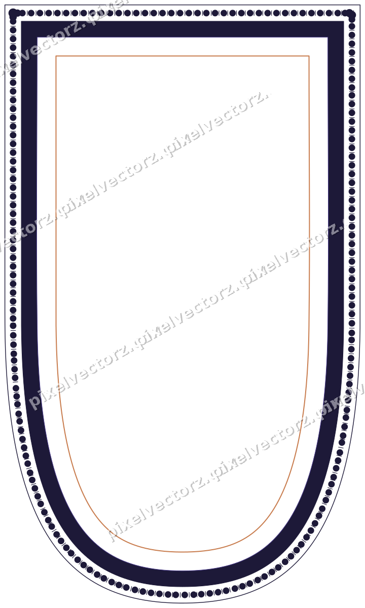 Decorative line art frame in orange and blue with shield
