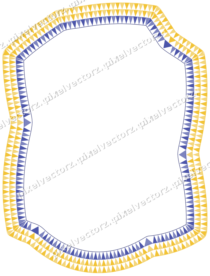 Decorative line art frame in dark blue and amber with label plaque