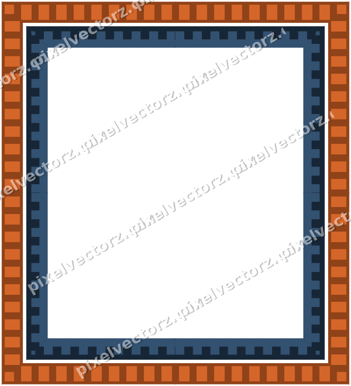 Decorative picture frame border in dark blue and orange with dentil