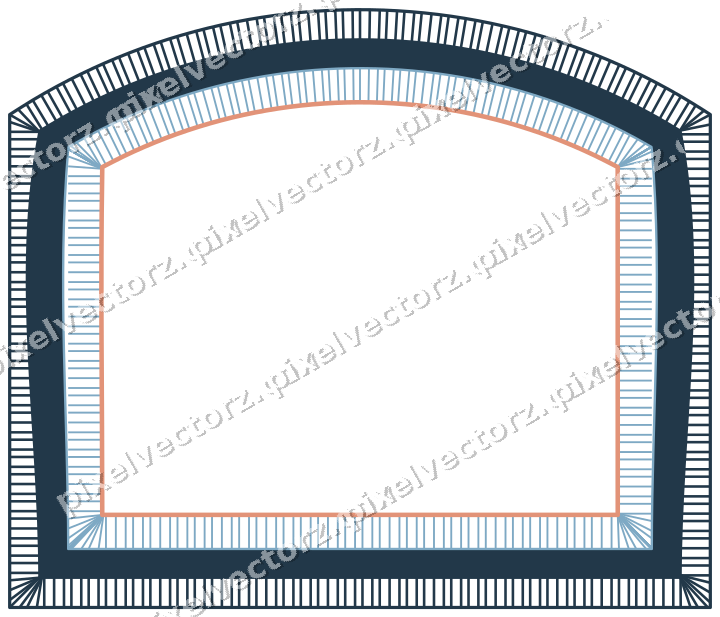 Decorative line art frame in orange and cyan with label plaque