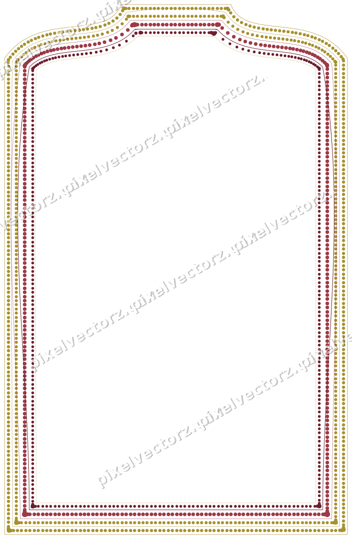 Decorative line art frame in dark pink and red with label plaque