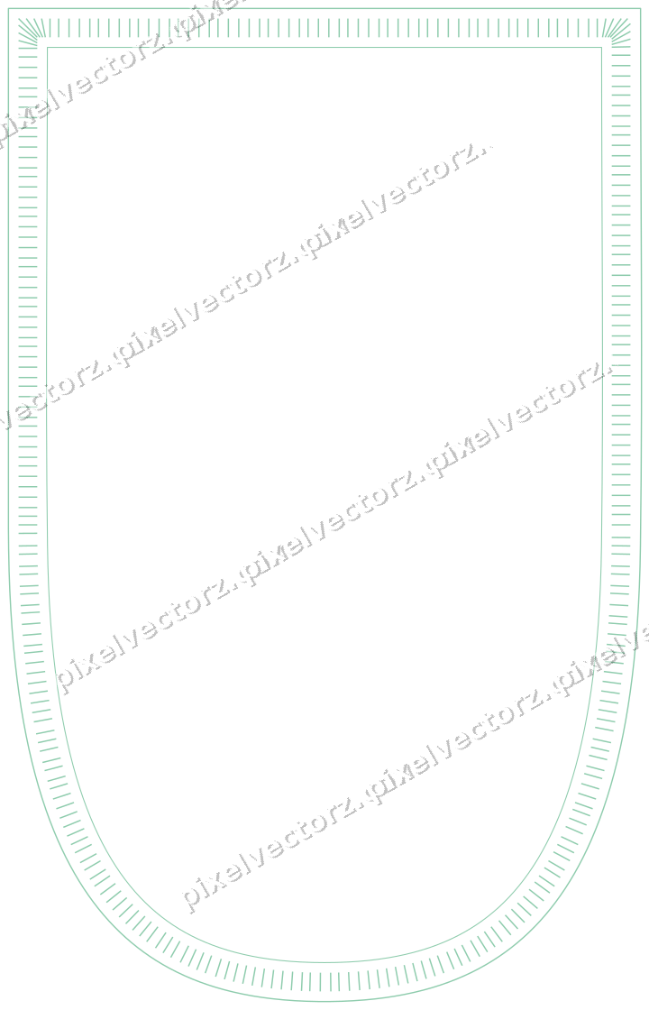 Decorative line art frame in green and teal with shield