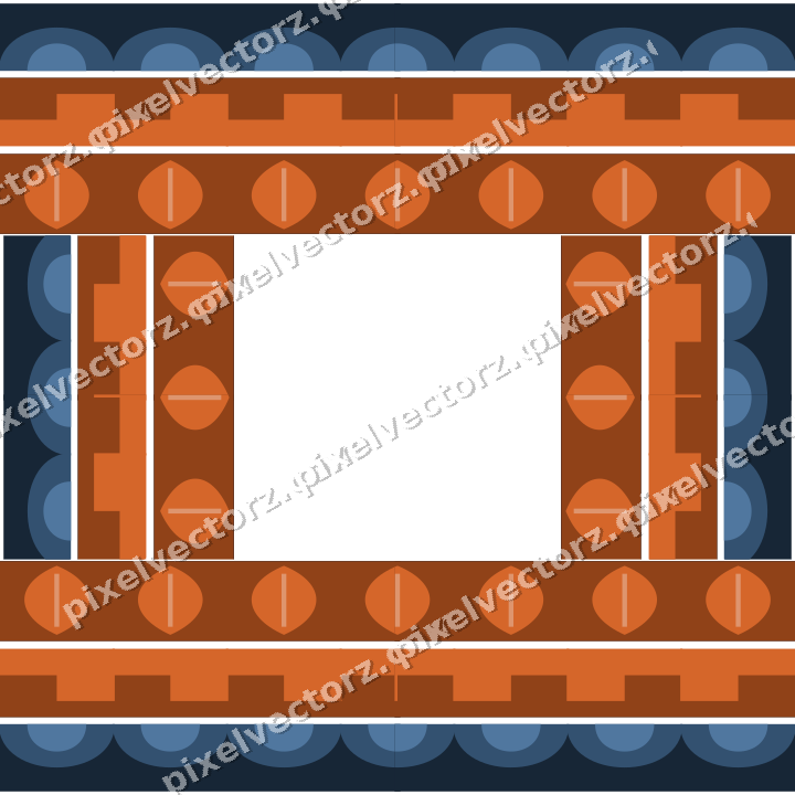 Decorative picture frame border in dark blue and orange with step band