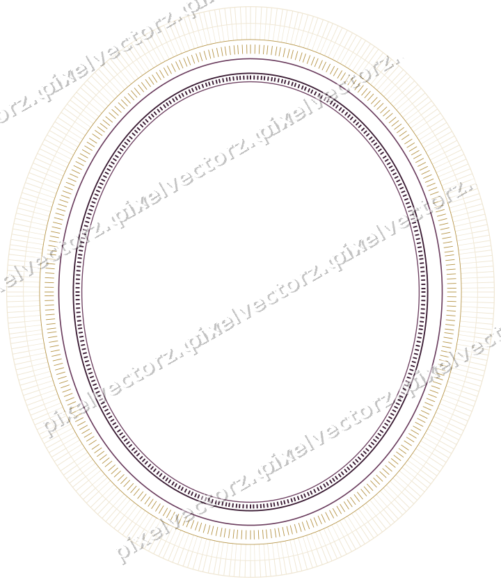 Decorative line art frame in dark magenta and amber with oval
