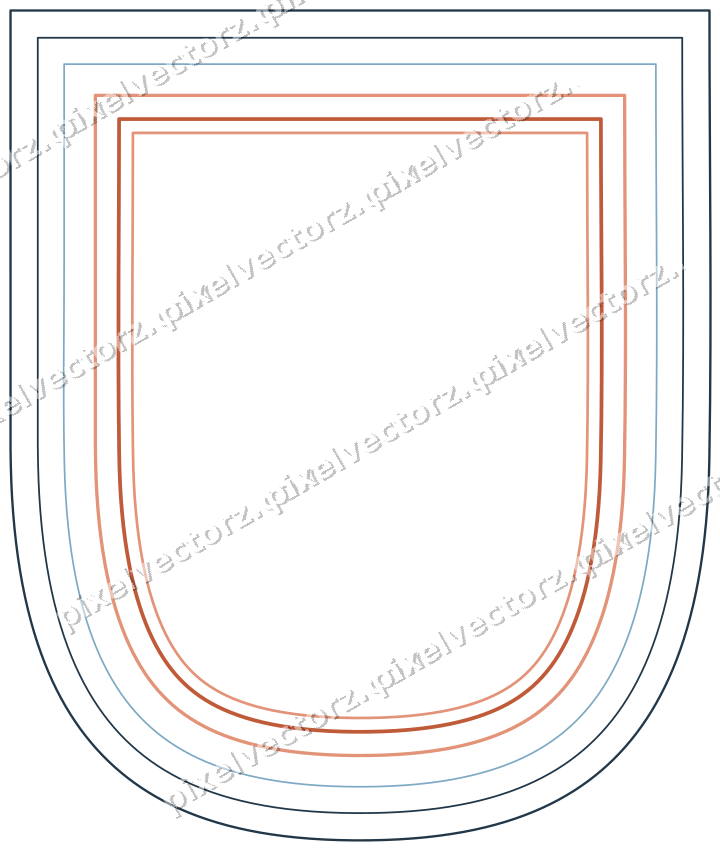 Decorative line art frame in orange and cyan with shield