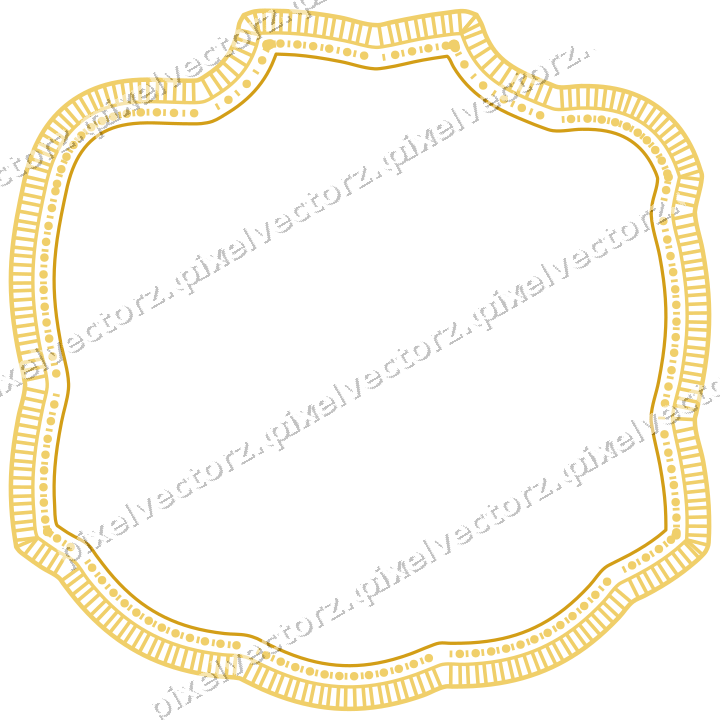 Decorative line art frame in amber and blue with label plaque