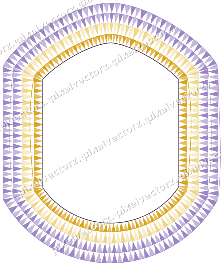 Decorative line art frame in amber and purple with label plaque