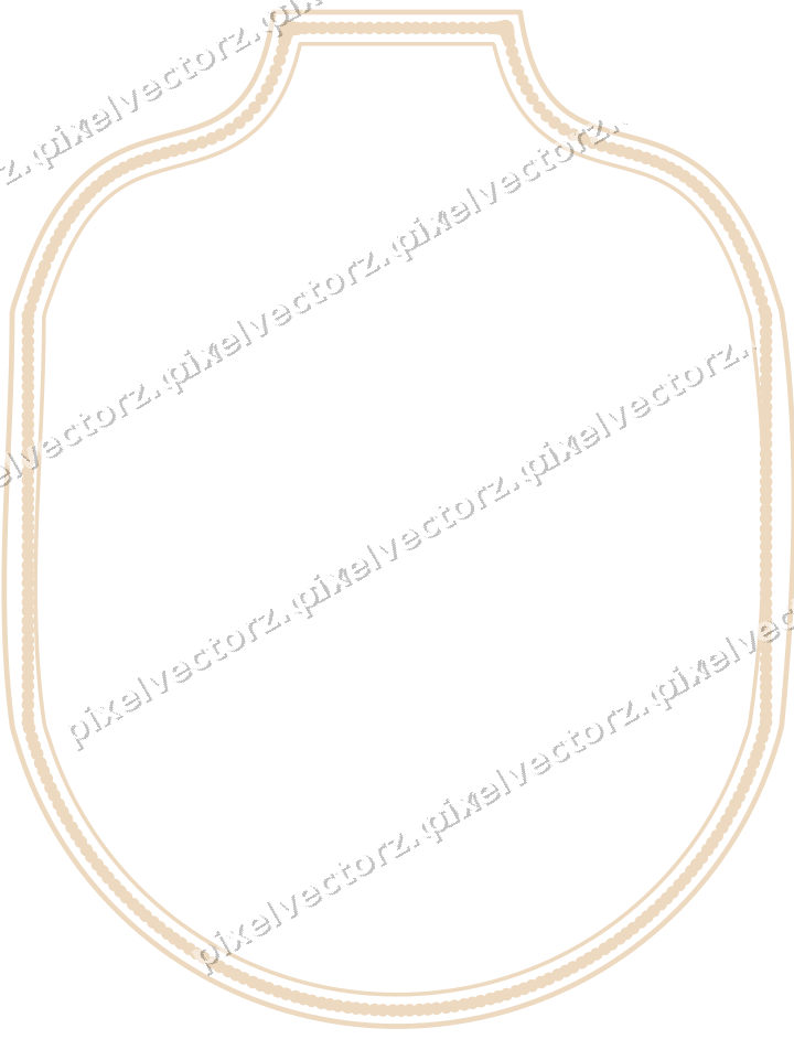 Decorative line art frame in dark green and orange with label plaque