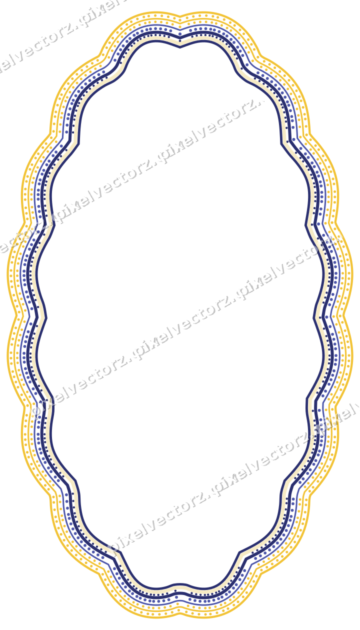 Decorative line art frame in dark blue and amber with oval