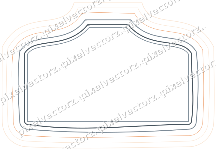 Decorative line art frame in blue and orange with label plaque