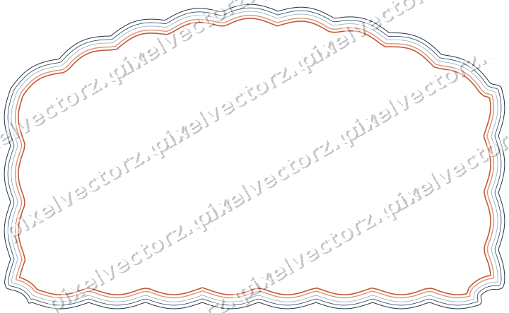Decorative line art frame in orange and cyan with label plaque