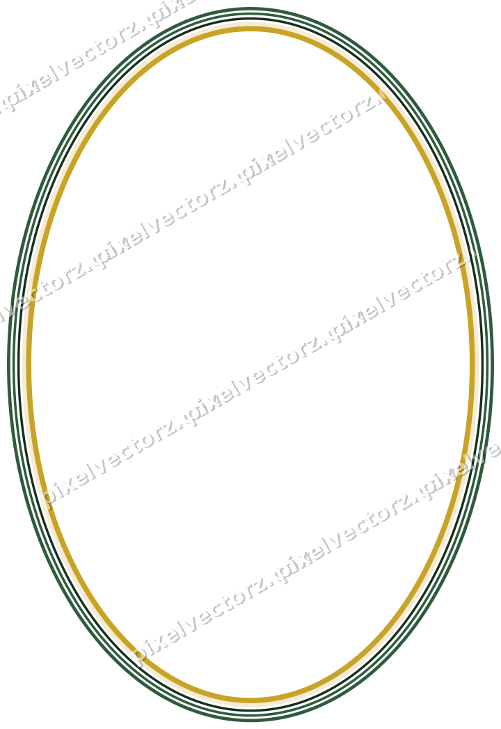 Decorative line art frame in dark green and amber with oval