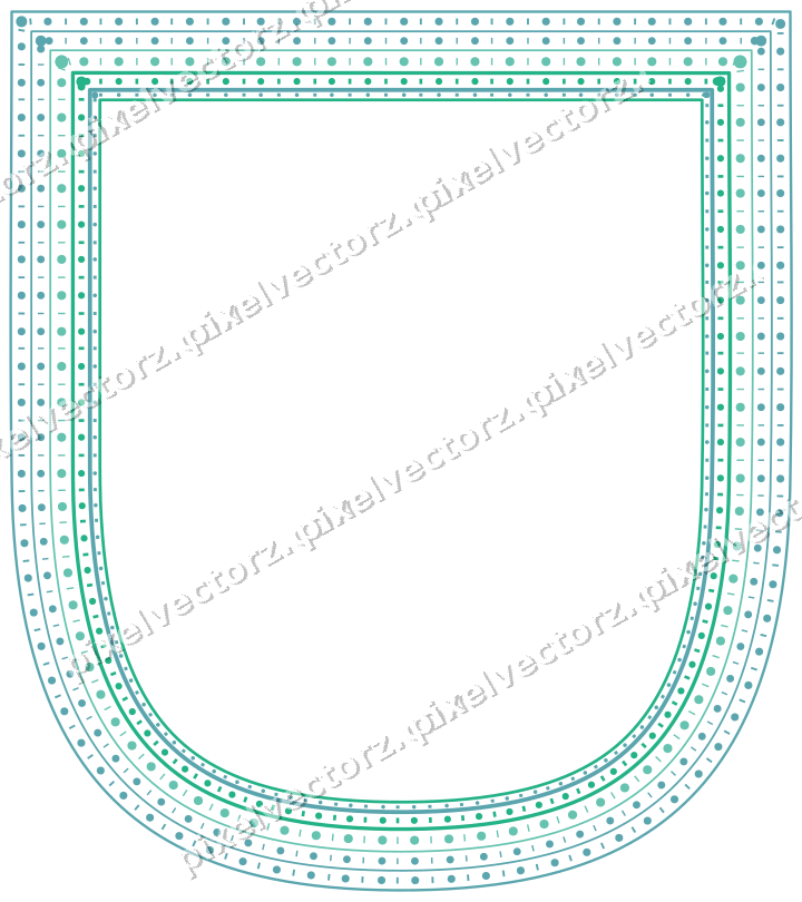 Decorative line art frame in green and teal with shield
