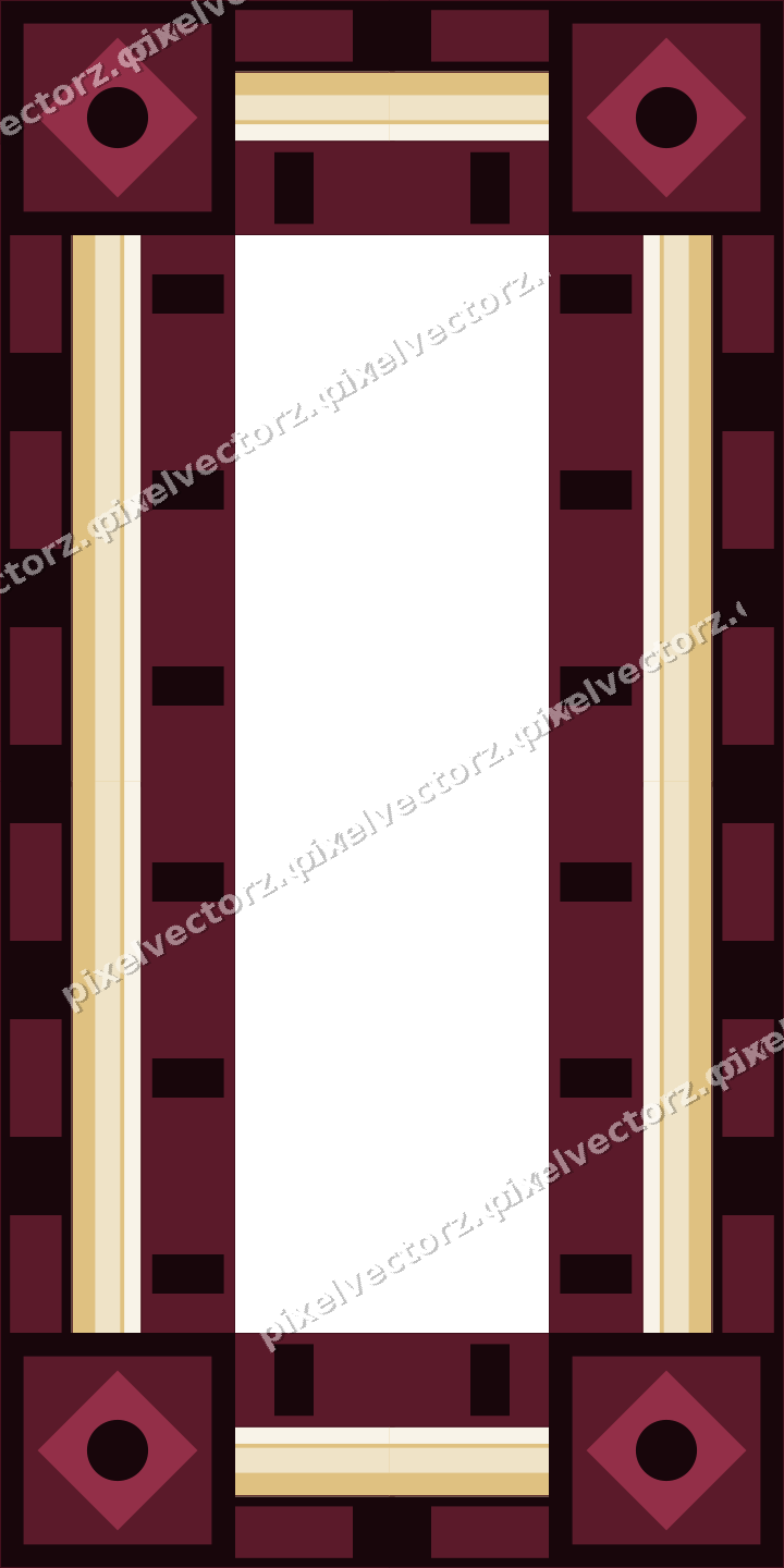 Decorative picture frame border in dark pink and amber with dentil