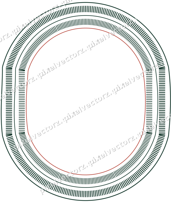 Decorative line art frame in dark red and dark green with label plaque