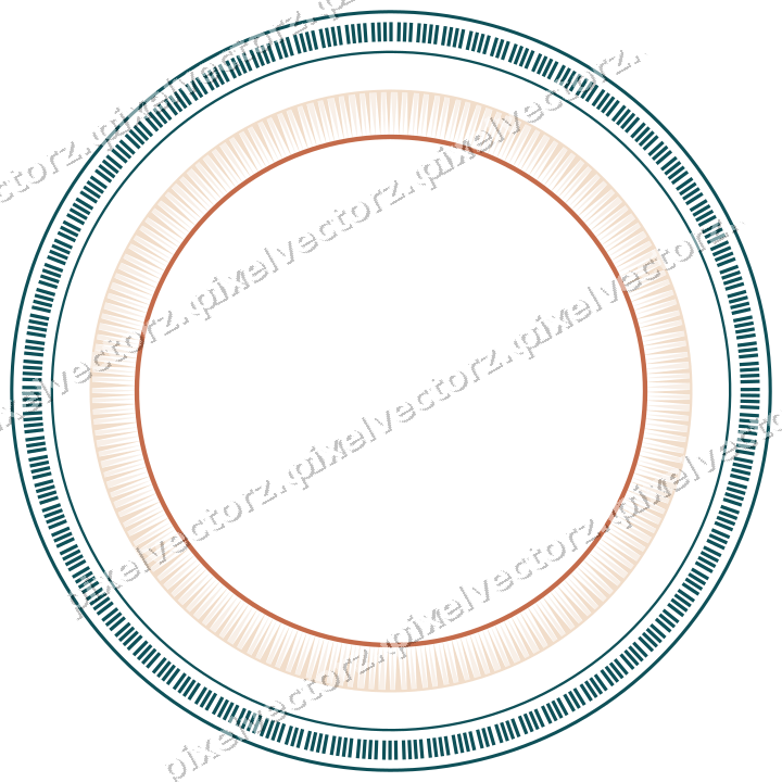 Decorative line art frame in dark teal and orange with oval
