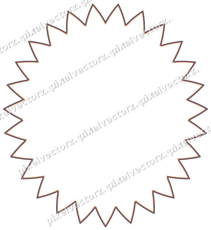 Decorative line art frame in orange and blue with oval and zigzag edge