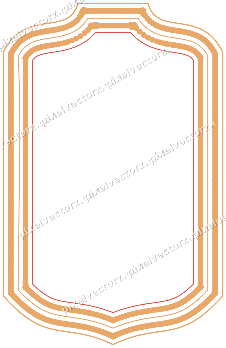 Decorative line art frame in red and orange with label plaque